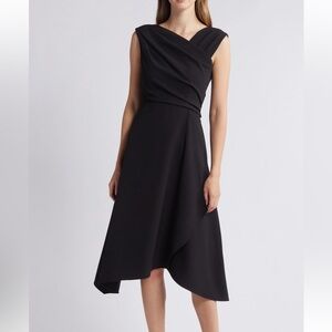 Vince Camuto Ruched Asymmetrical Laguna Crepe Black Dress